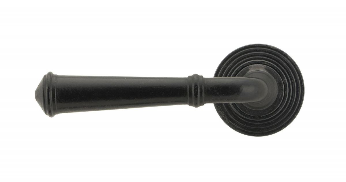 Black Beeswax Lever Door Handle on Beehive Rose Front