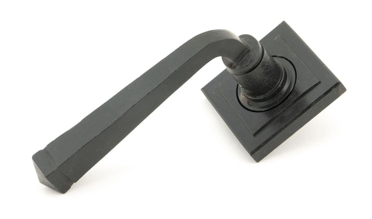 Black Beeswax Lever Door Handle on Square Rose Side View