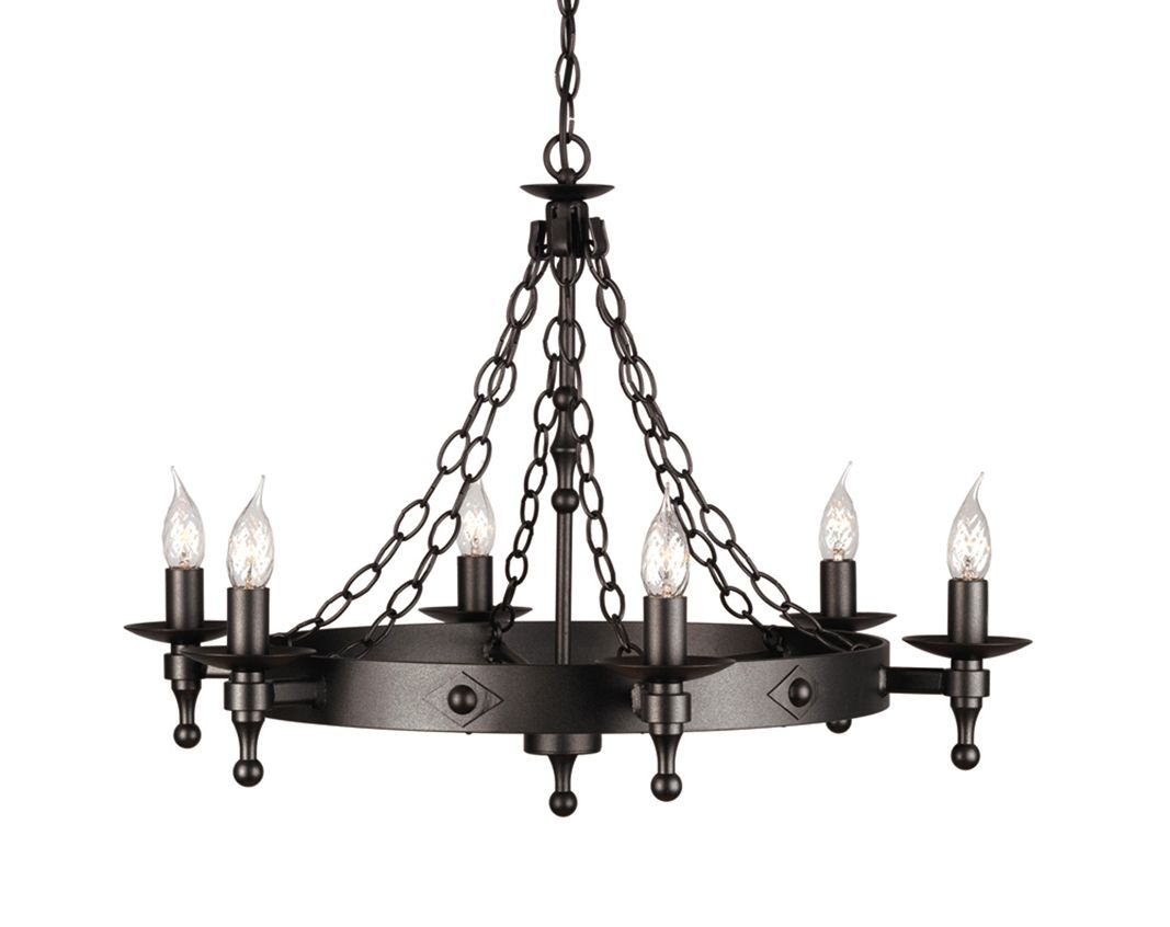 "Cawthorn Castle" Black Blacksmith Style Six Candle Light Chandelier