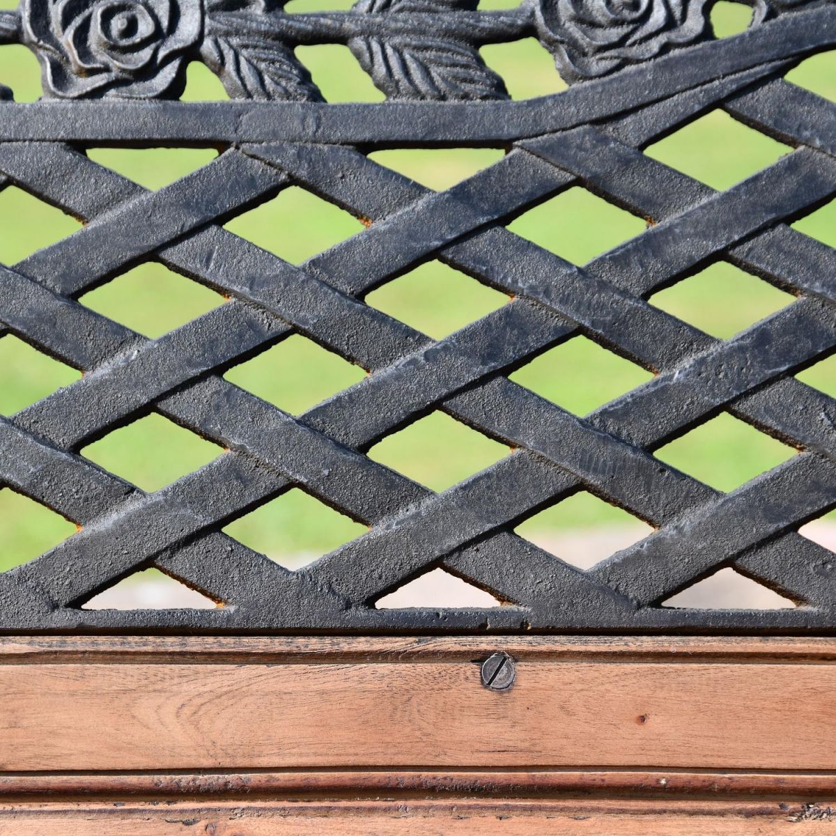 Close up of Aged Black Cast Iron Lattice Design