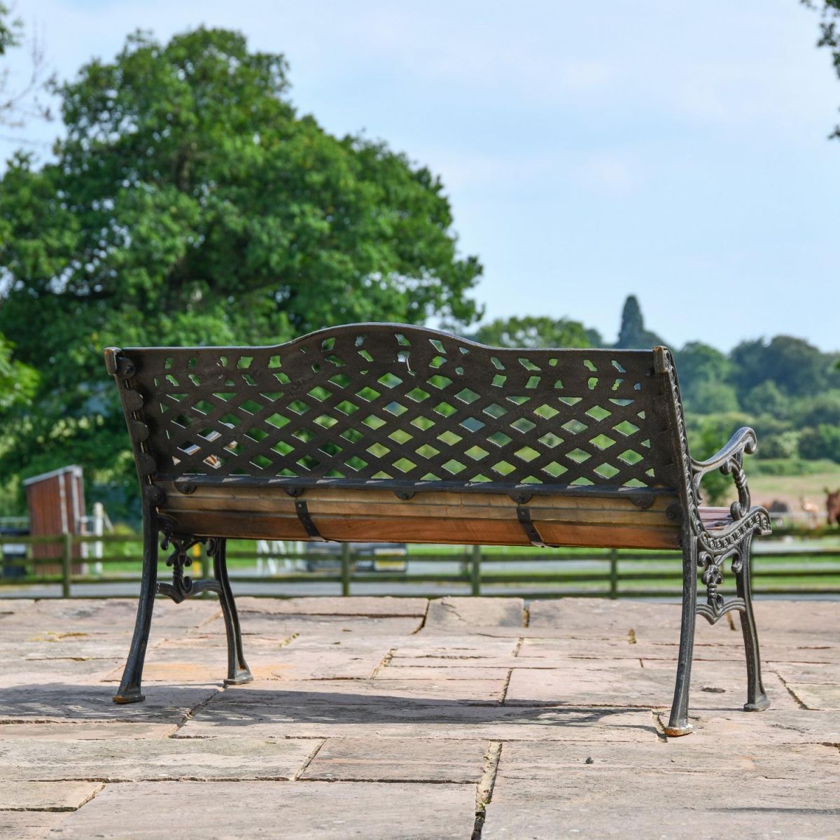 Rear view of Cast Iron & Wood Garden Bench 