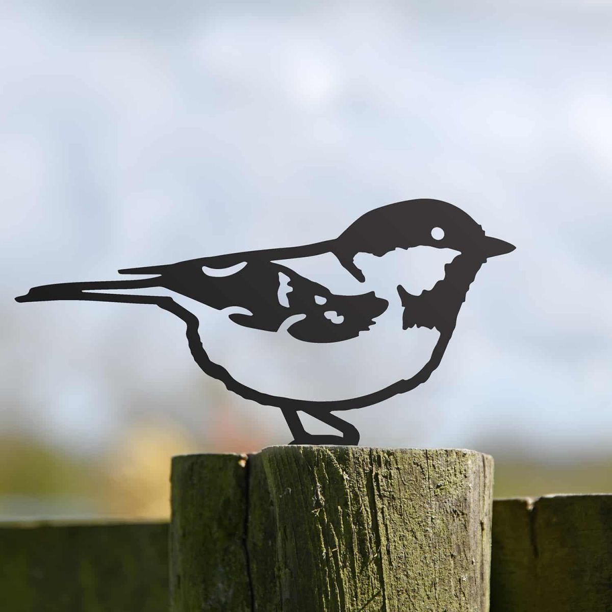 Black Steel Fence Topper with Coal Tit Design