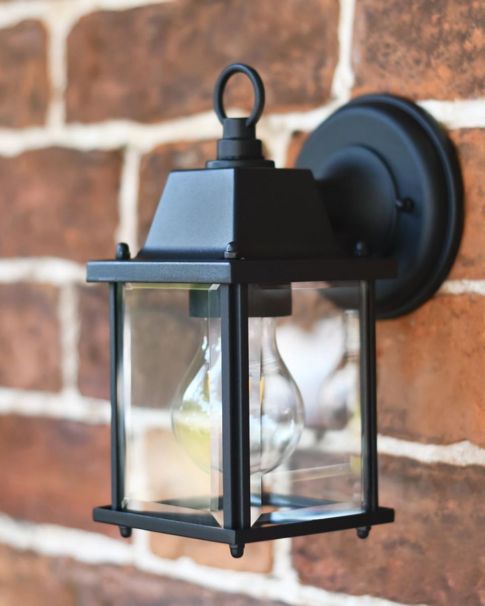 Black Contemporary "Foursquare" Outdoor Wall Light in Situ