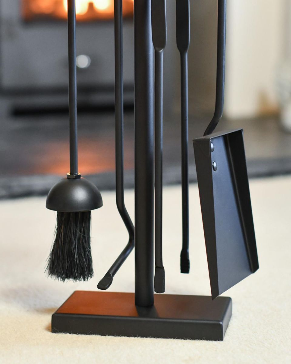 Close-Up of Black Contemporary Loop Handle Four Piece Companion Set - 29cm