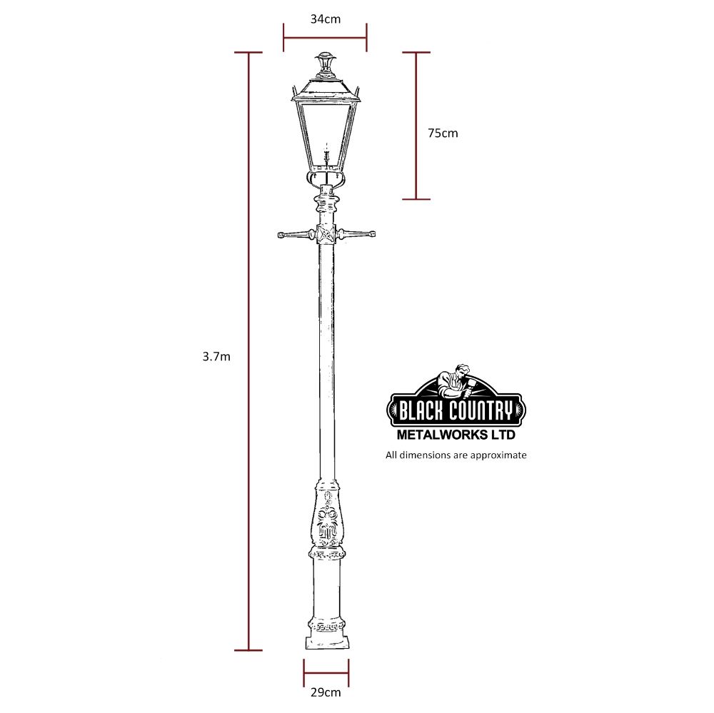 Black Dorchester Lamp Post & Lantern Set 3.7m