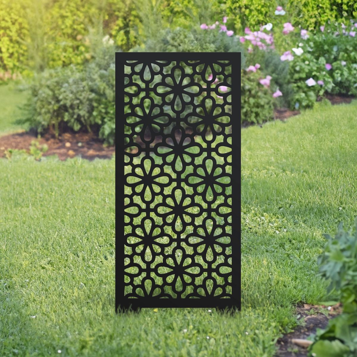 Black Geometric Floral Garden Screen