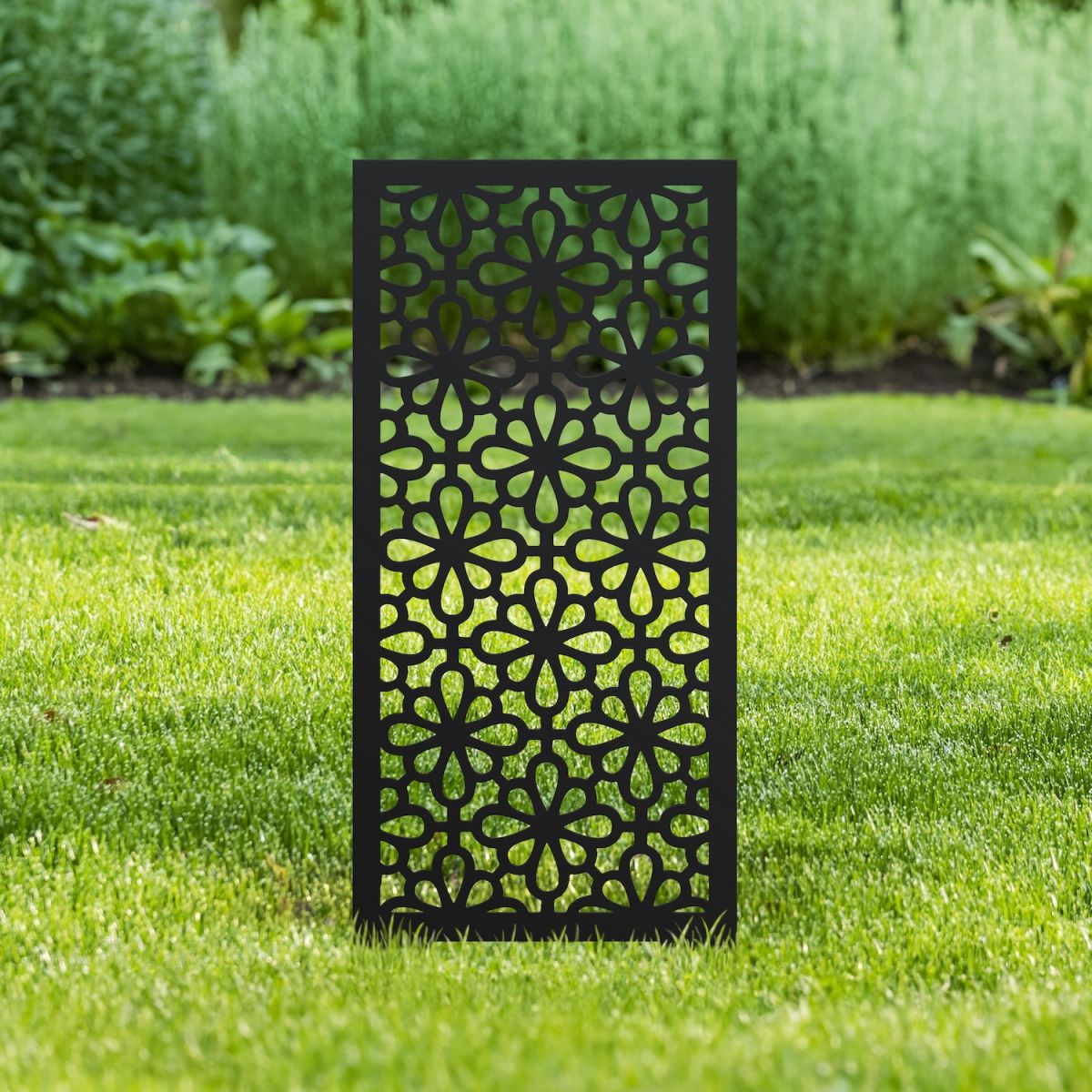 Black Geometric Floral Garden Screen