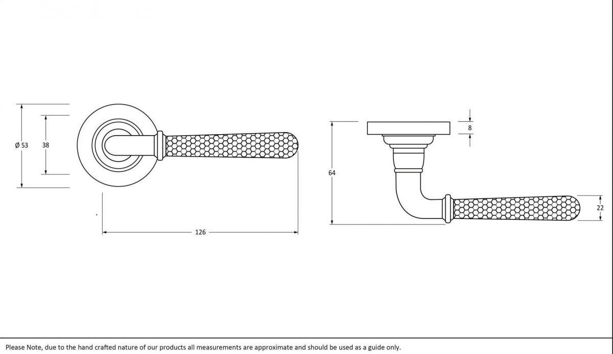 Black Hammered Lever Door Handle on Rose Dimensions