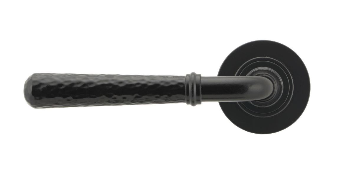 Black Hammered Lever Door Handle on Rose
