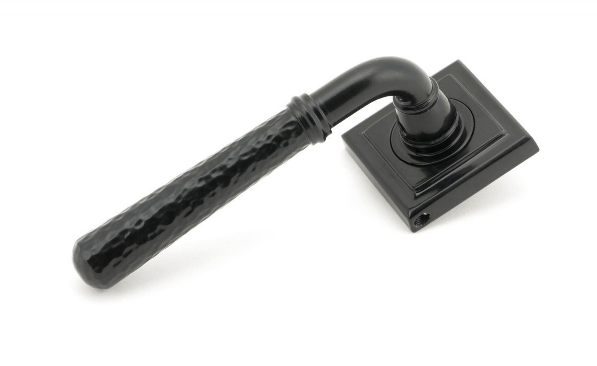 Black Hammered Lever Door Handle on Square Rose Handle