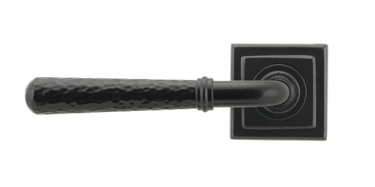 Black Hammered Lever Door Handle on Square Rose