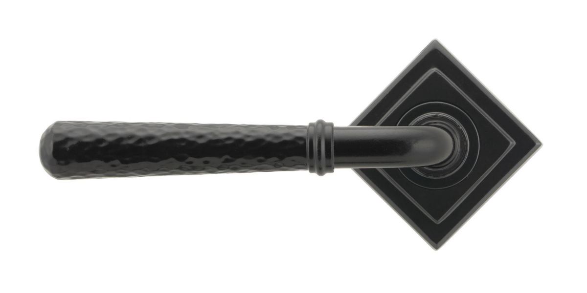 Black Hammered Lever Door Handle on Diamond Rose