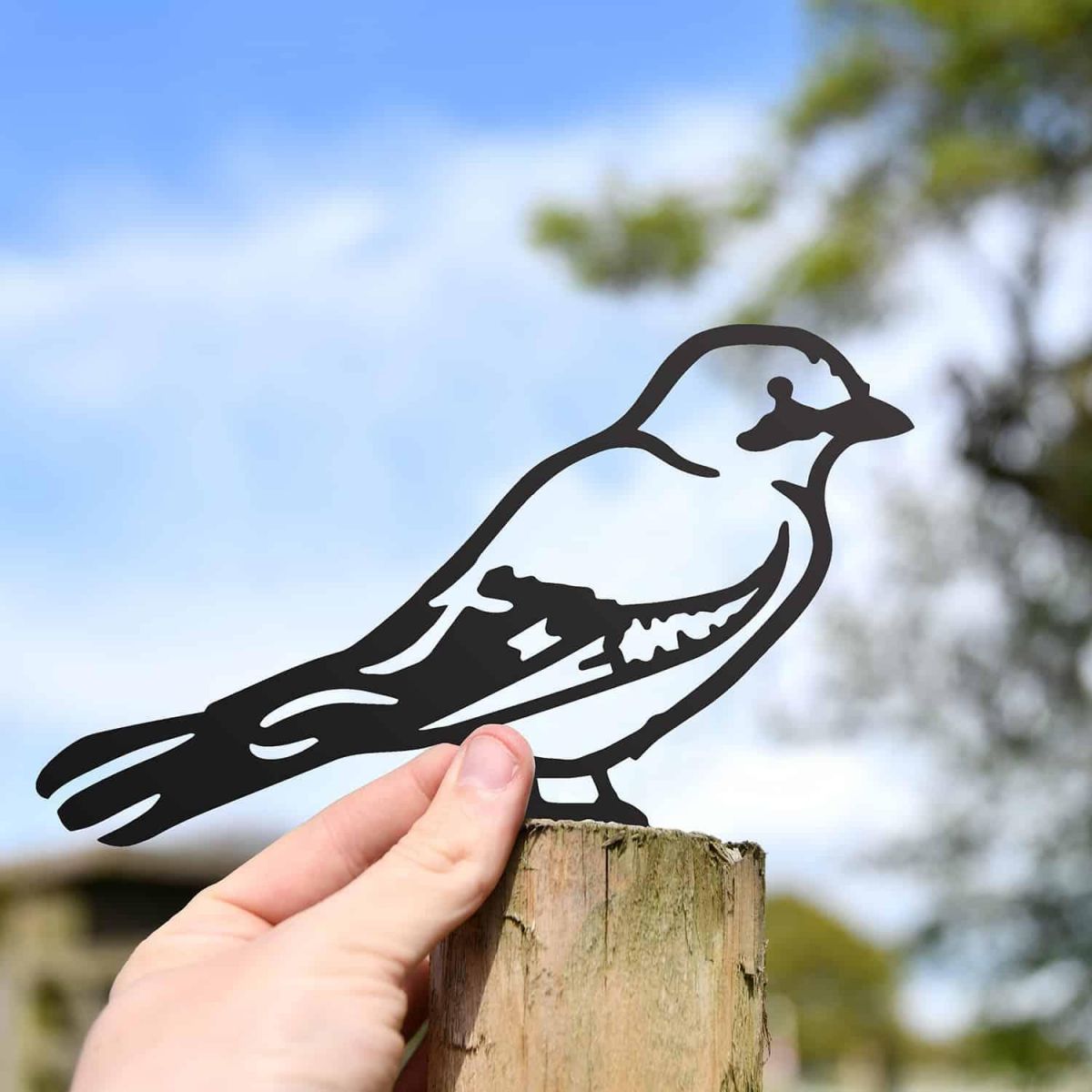 Scale Shot of Black Jay Bird Steel Fence Topper