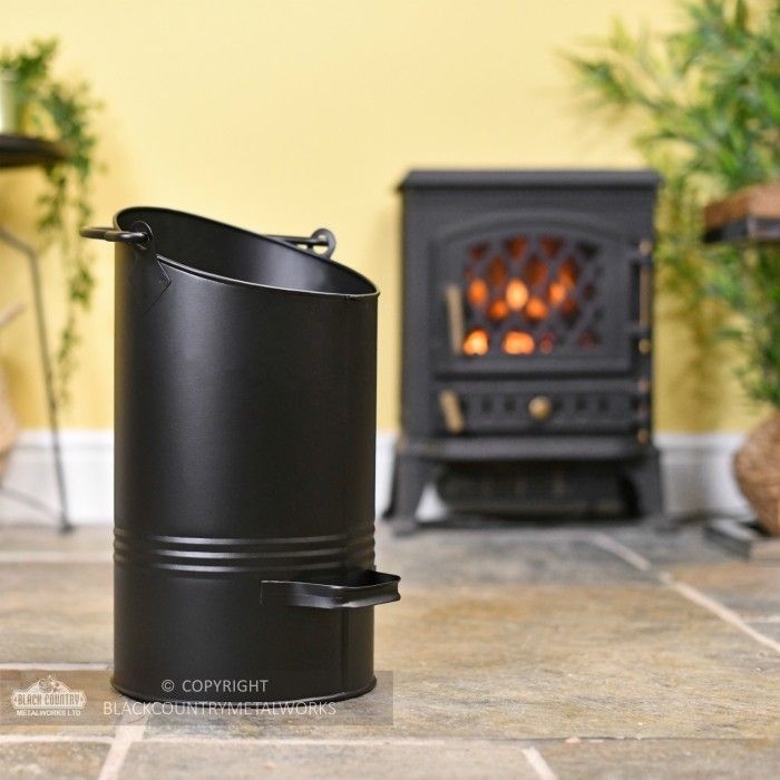 Black Modern Simplistic Coal Hod By Stove