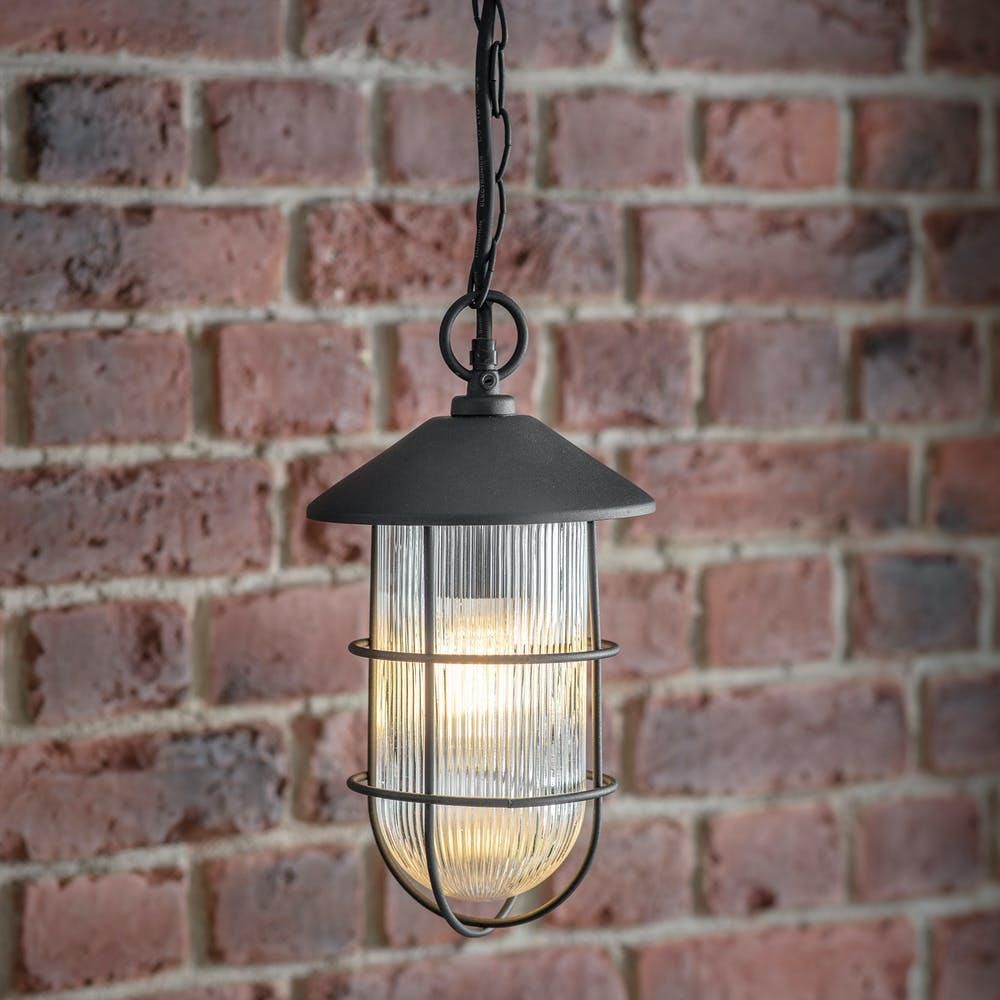 Black Nautical Outdoor Pendant Light in Situ
