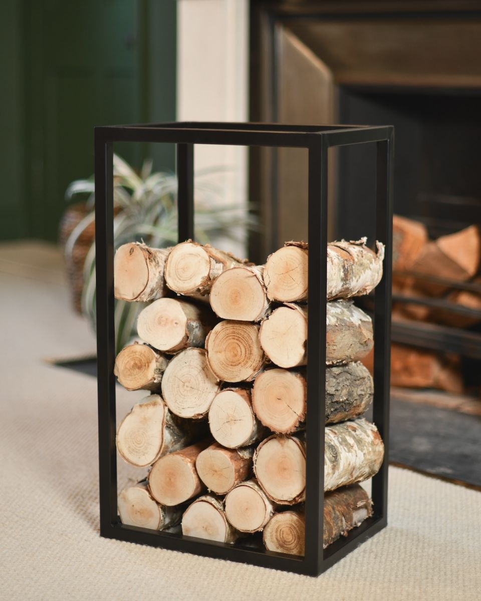 Black Open Sides "Recipe" Log Holder - 35cm x 60cm