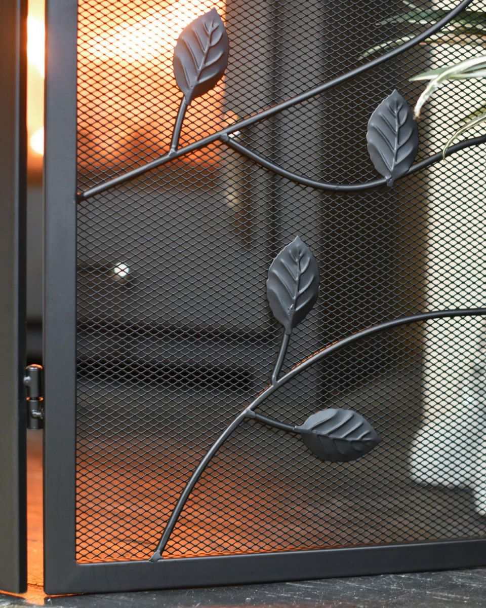 Close Up Of Black "Overgrowth" Three Fold Fire Guard
