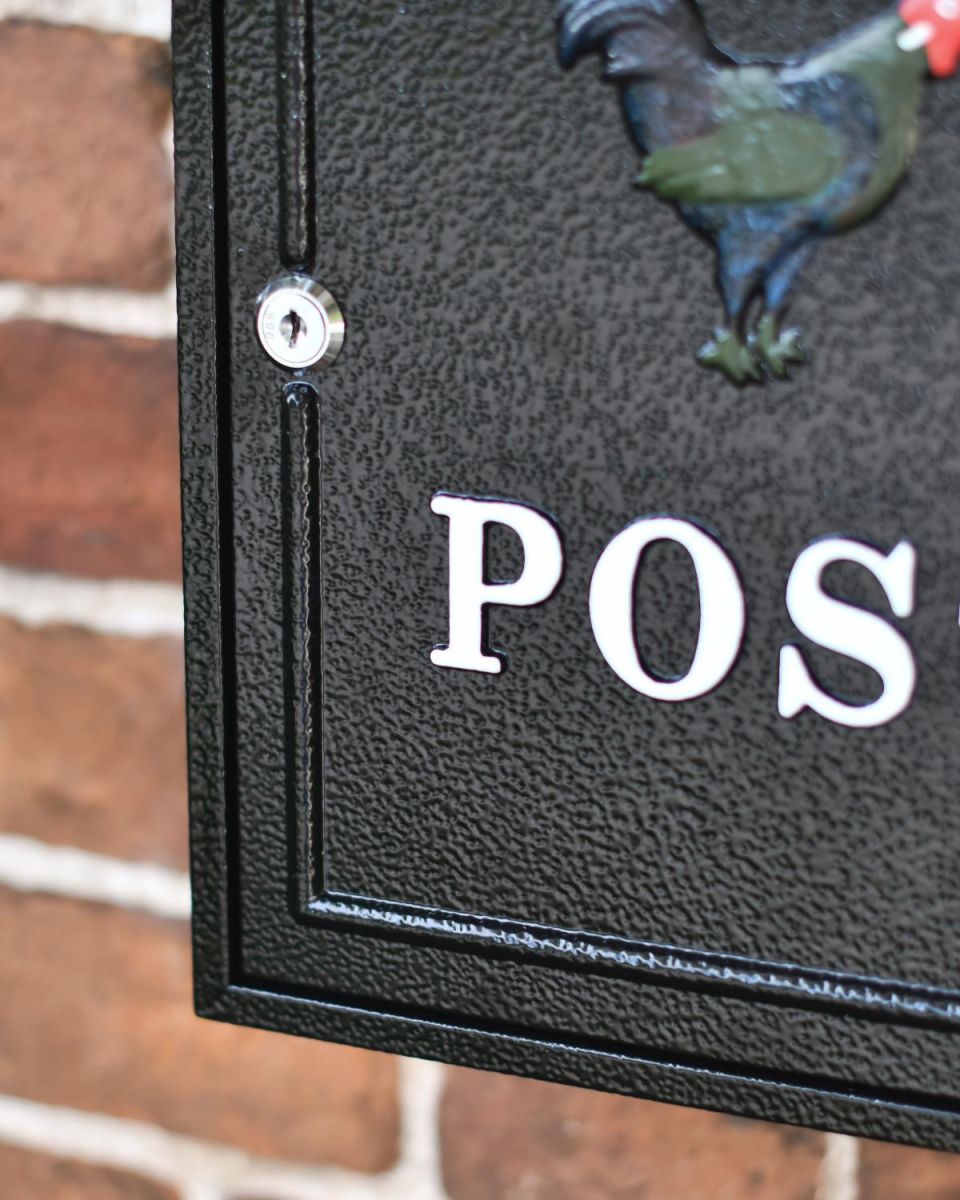 Close-Up of Front Lock & Multi-Coloured Rooster Motif