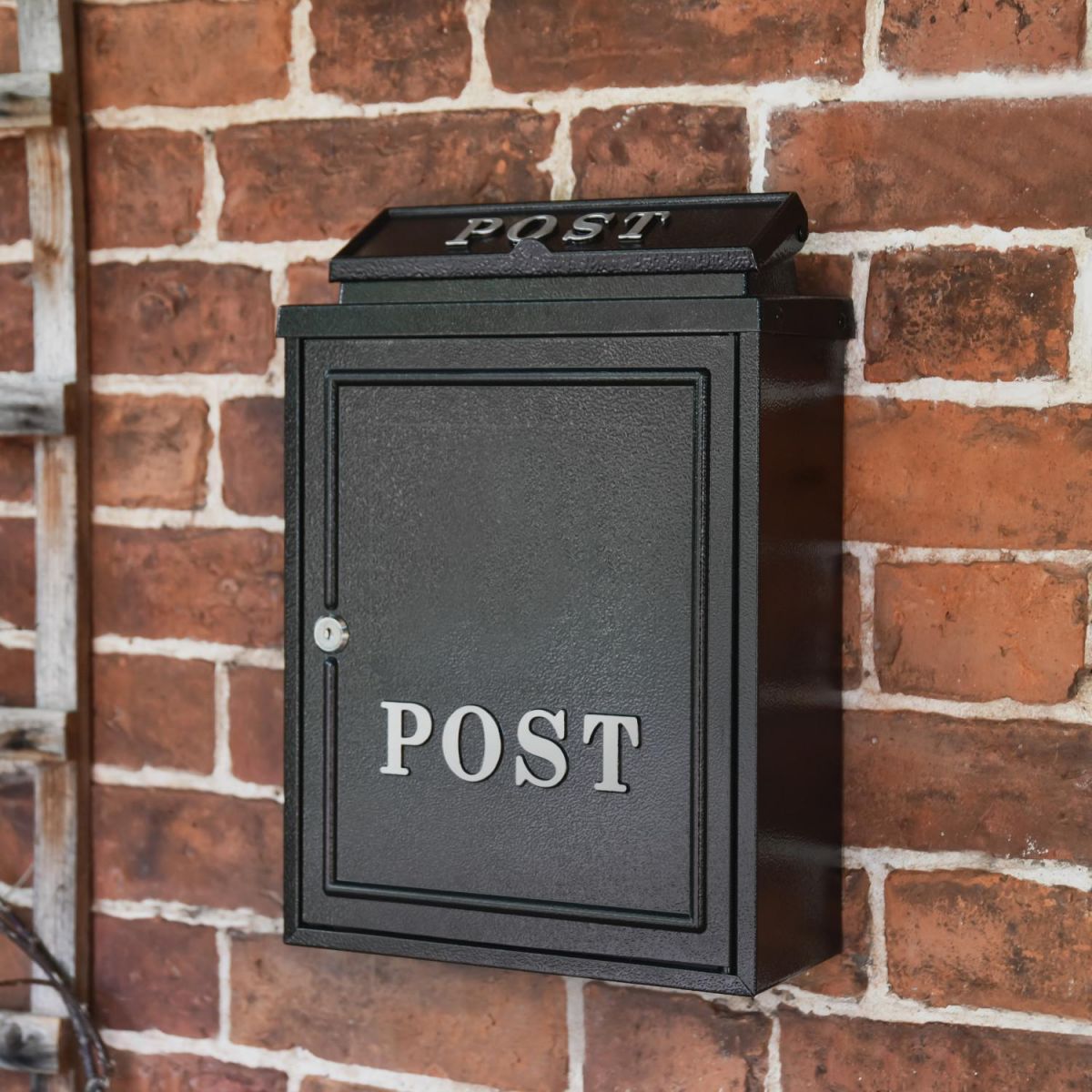 Black Oxford Wall Mounted Post Box with Silver Text 