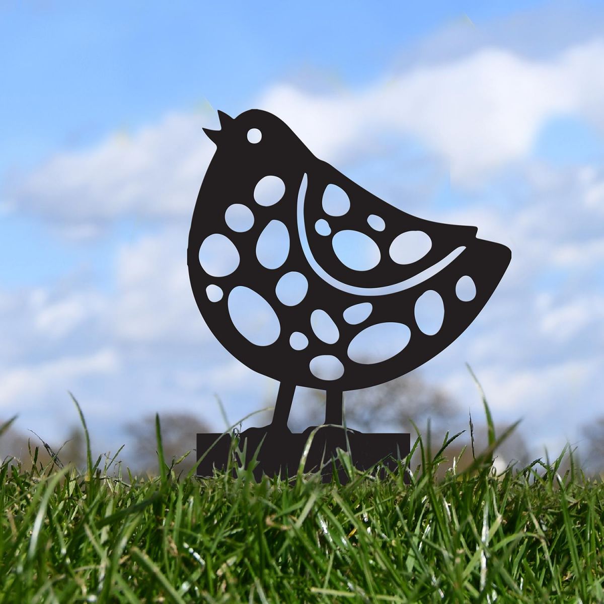 Black Patterned Chick Garden Spike Silhouette in Situ