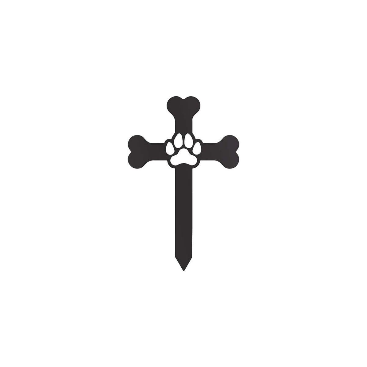 Close-Up of Paw Print on Dog Bone Cross Grave Marker Ground Spike in Black Finish