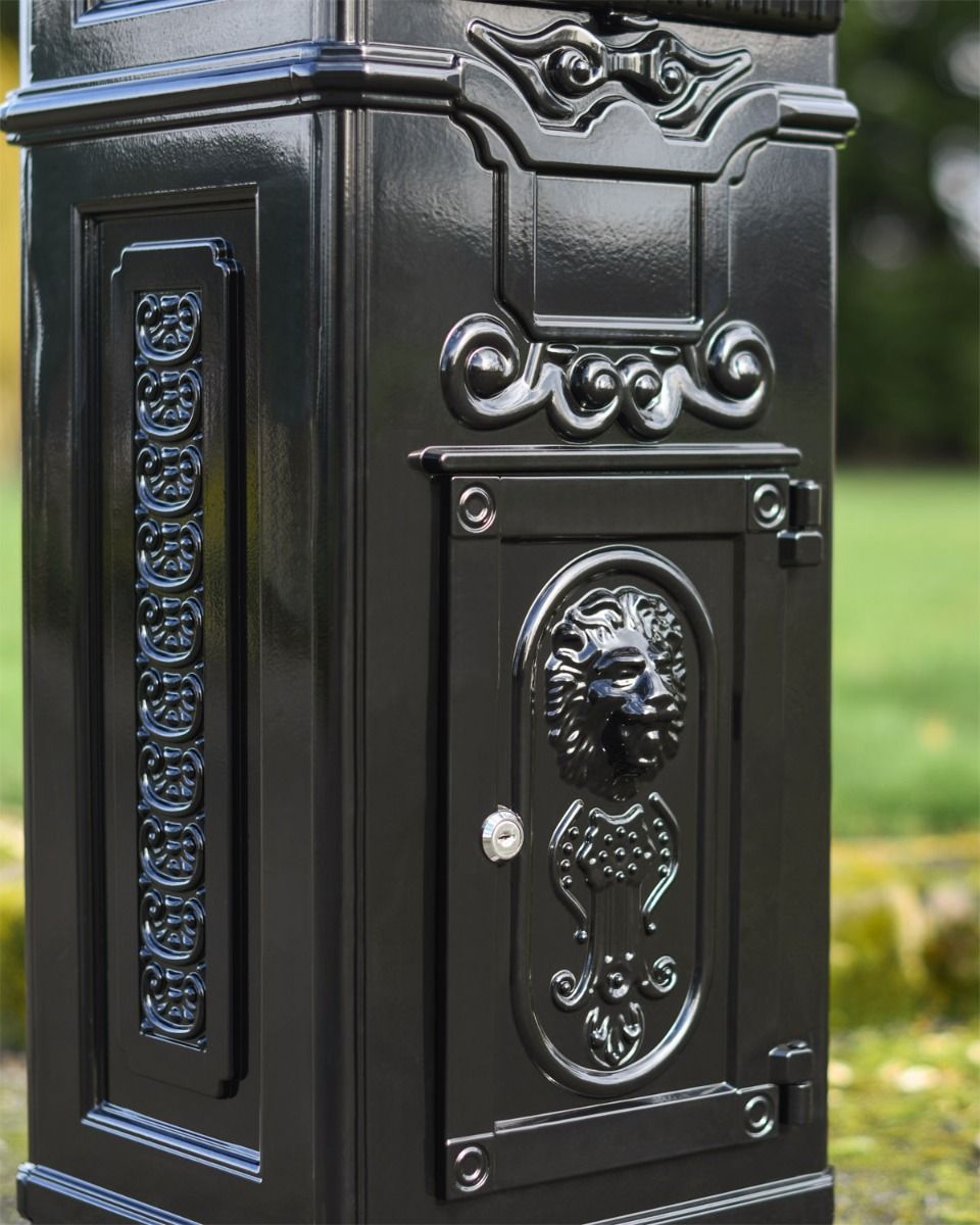 Close Up of Black Camden Free Standing Post Box