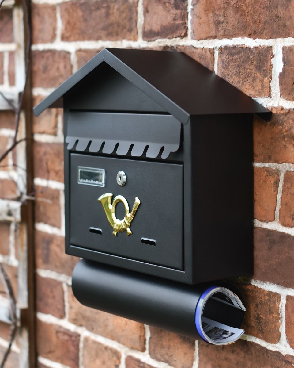 Black and Polished Brass "Horn" Wall Mounted Post Box