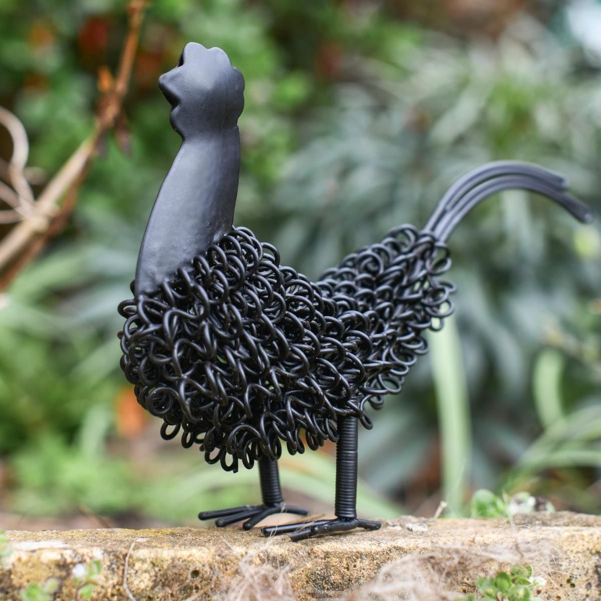 Black Rooster Wire Sculpture