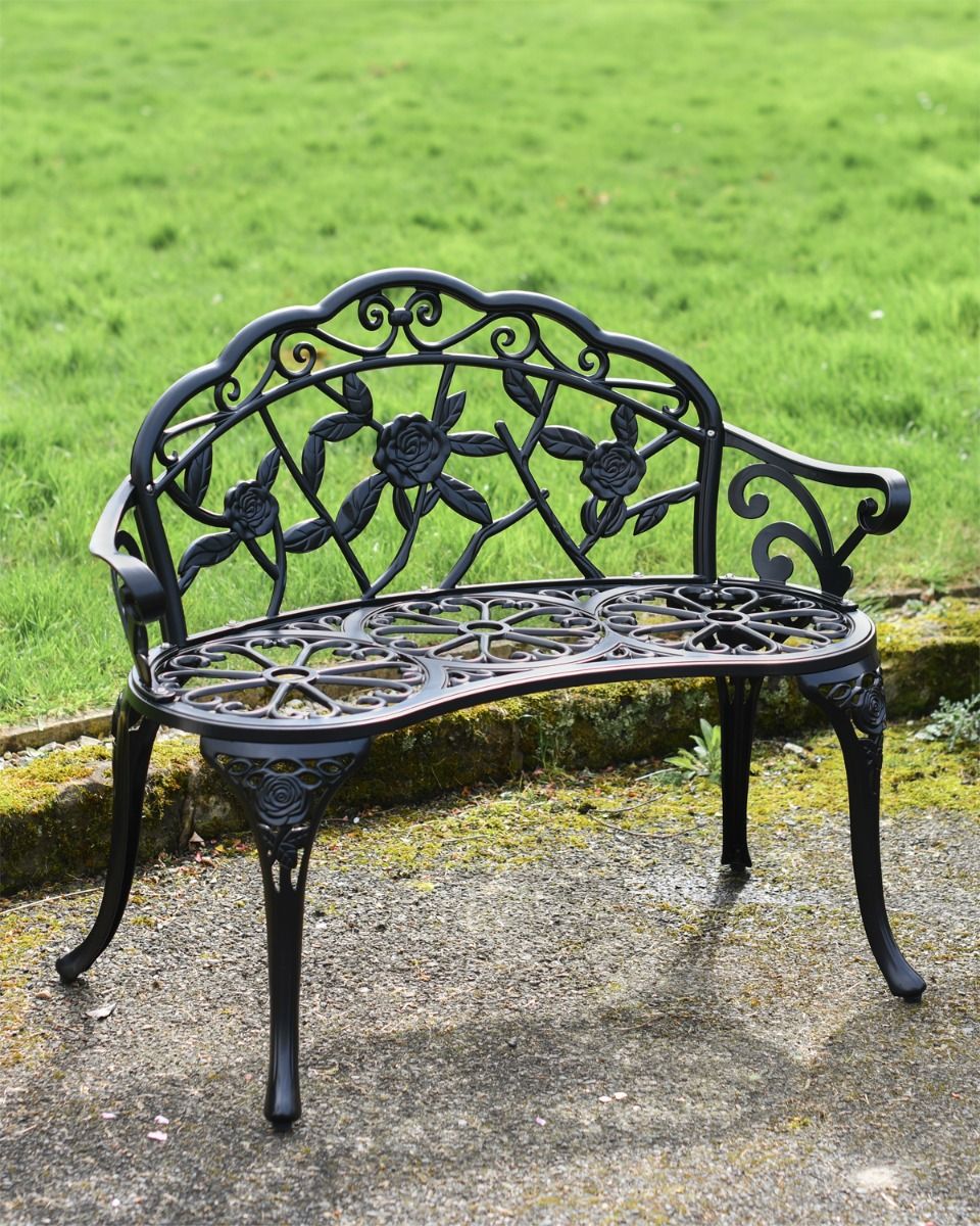 Black Rose Design Metal Bench 