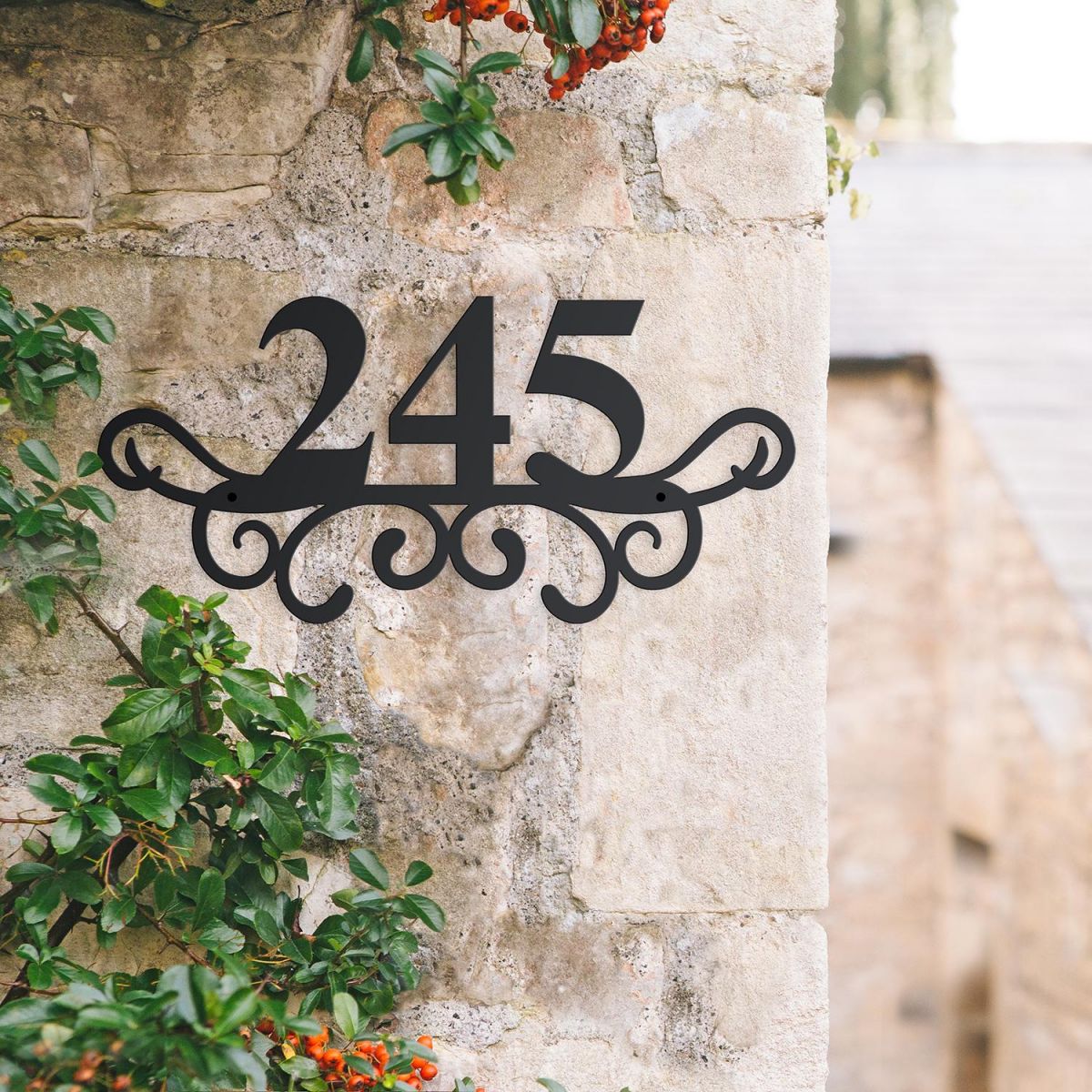 Traditional Iron Ornate Number Sign in Situ