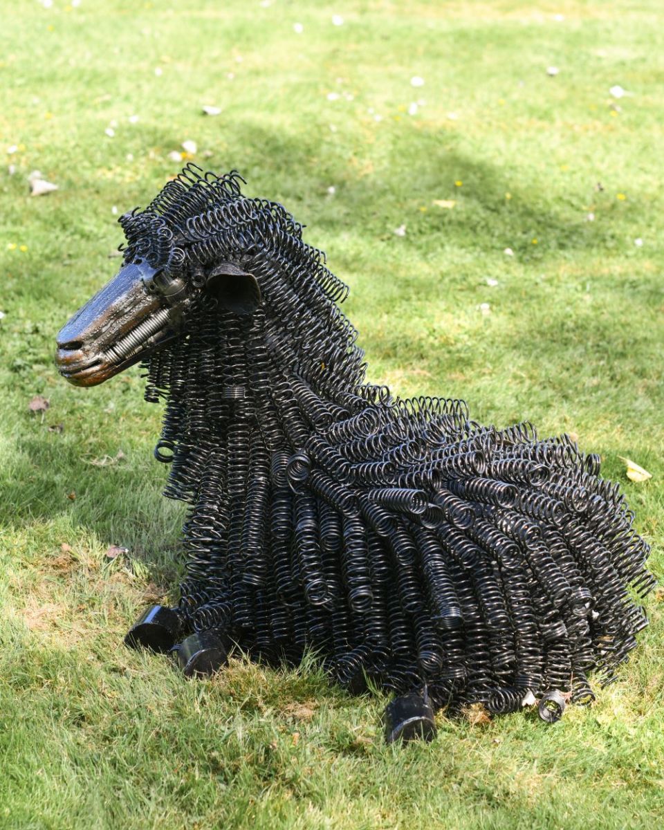 Side view of Black Sheep Bedspring Sculpture