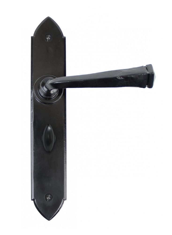 "Orelia" Black Square Iron Gothic Lever Handles and Bathroom Lock