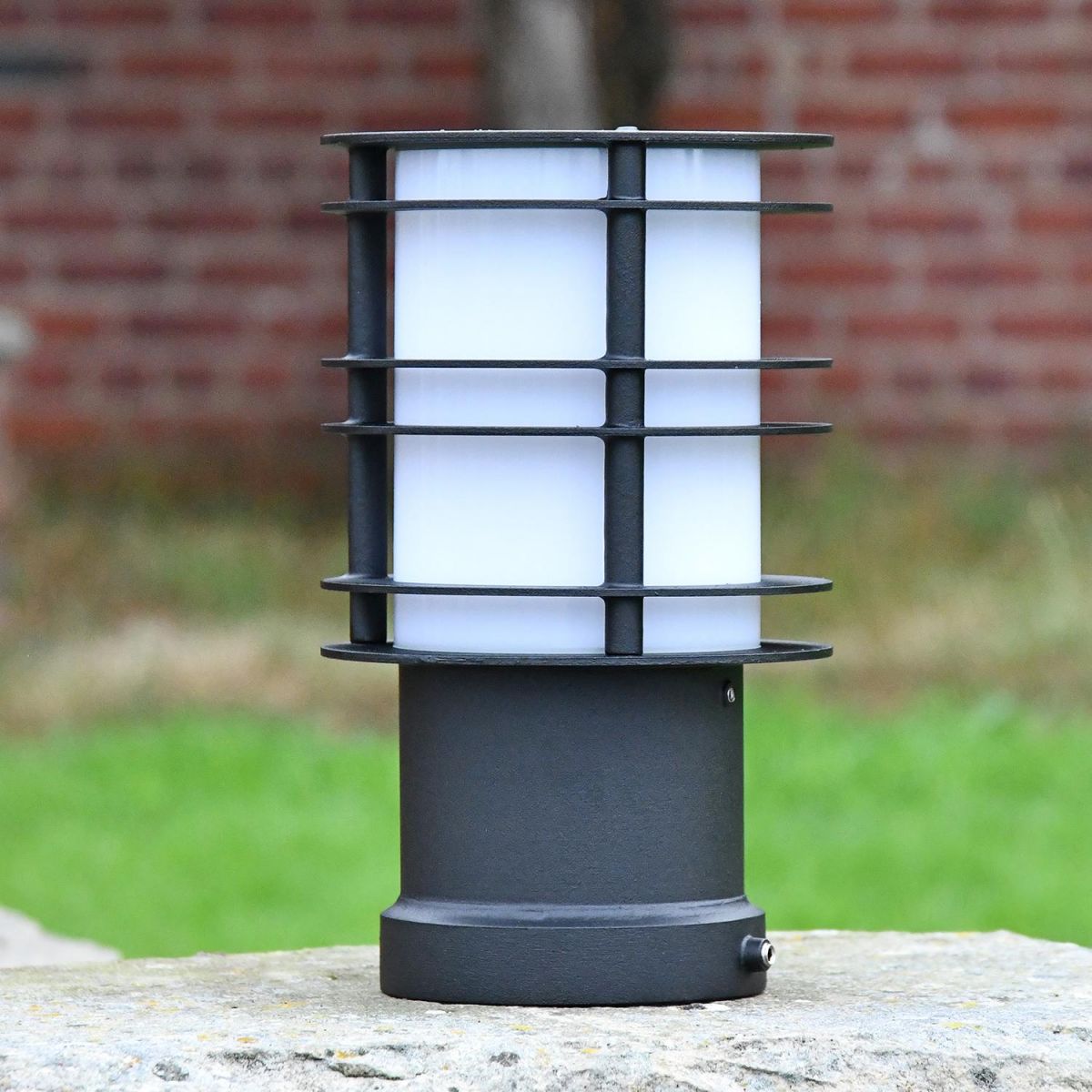 Black Steel Low Level Bollard Light in Situ outside