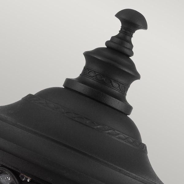 Close-Up of Black Finish on Traditional Three Bulb Countryside Pillar Light
