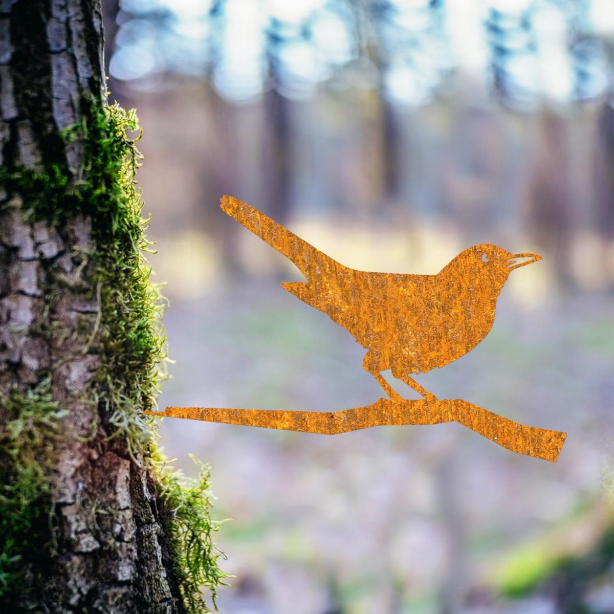 Rustic Iron Tree Spike with Blackbird Topper
