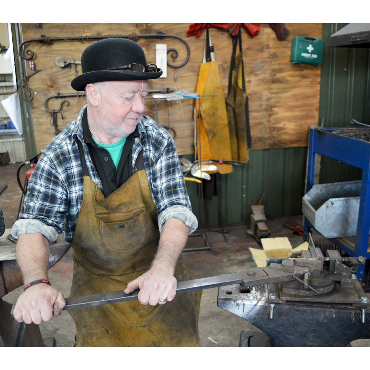 Blacksmith at work creating the Joist Hangers