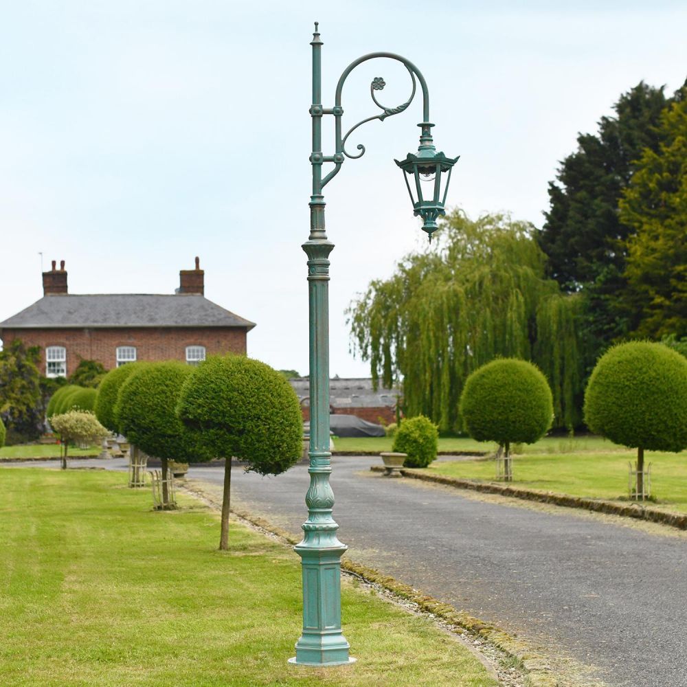 "Lady Adelaide" Antique Blue Cast Iron Ornate Swan Neck Lamp Post 2.5m