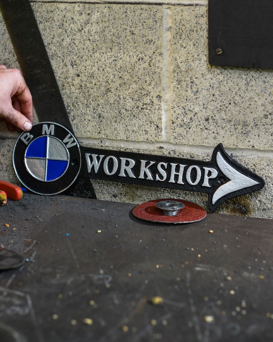 Scale image of BMW Workshop Vintage Style Cast Iron Sign