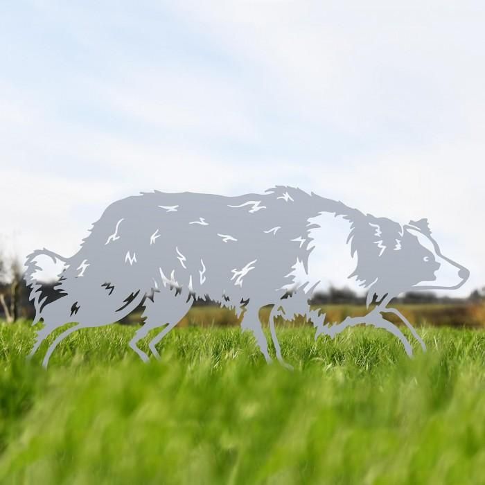 Border Collie Sheepdog Silhouette in Silver