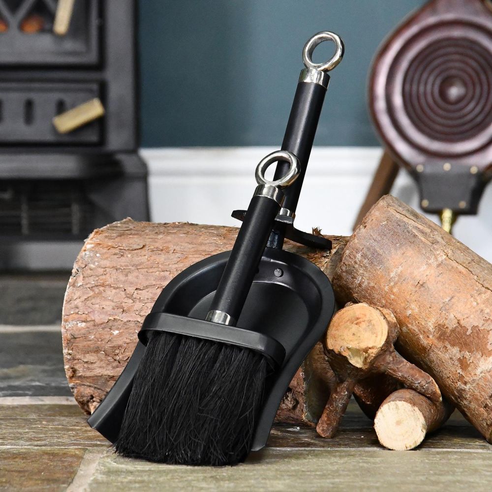 Bright Chrome and Black Iron Shovel and Brush