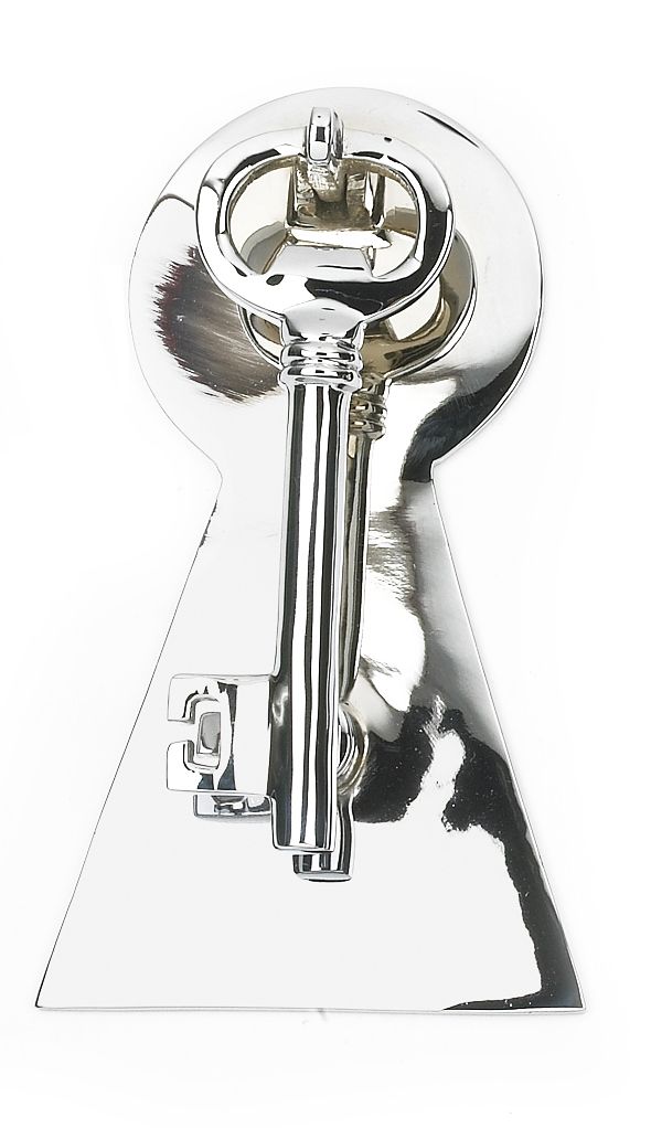 Bright Chrome Key Door Knocker with Back Plate