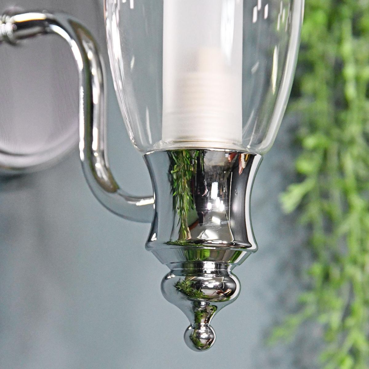 Close-up of the Bright Chrome Finish with Seeded Glass