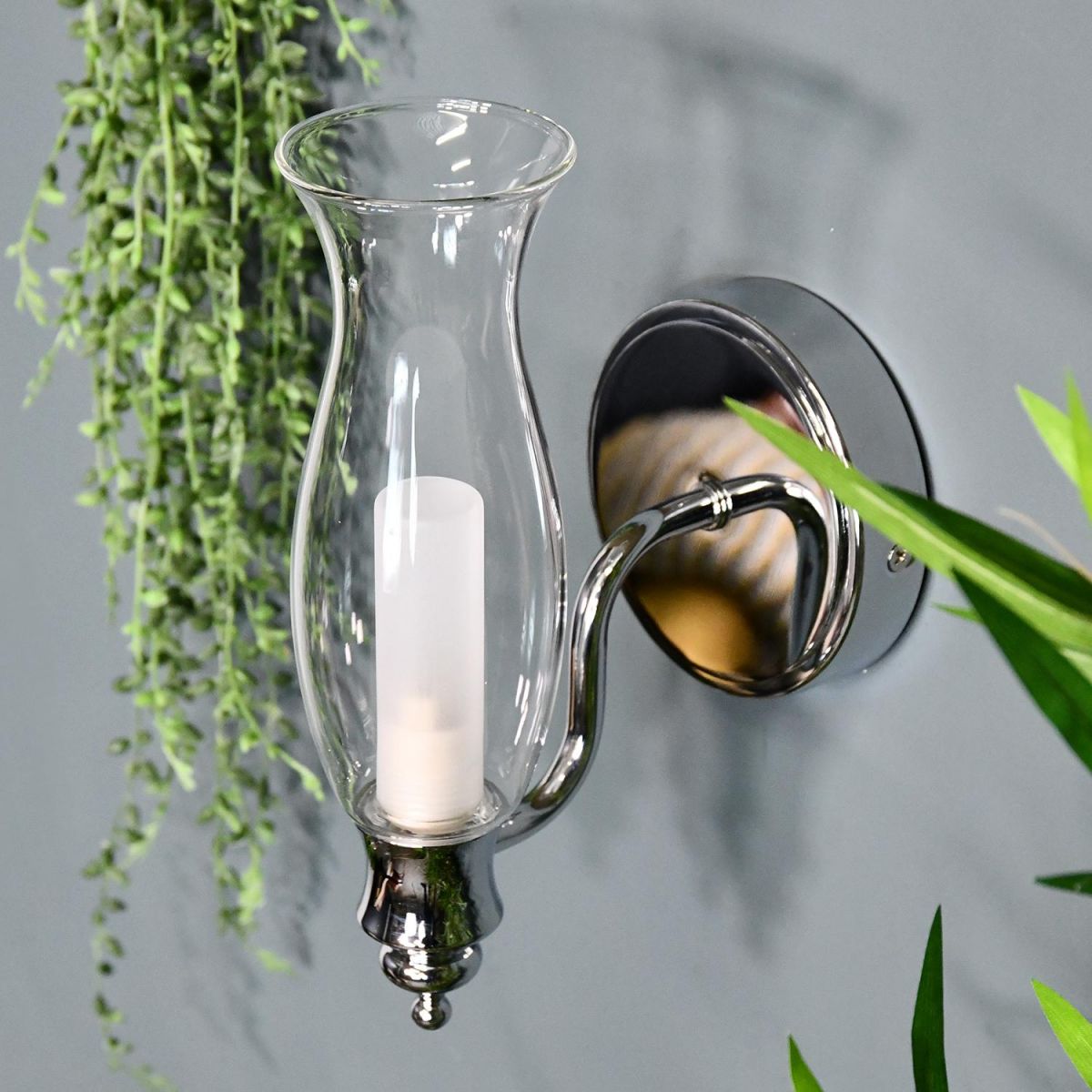 Bright Chrome Old Style Gas Lamp Bathroom Wall Light in Situ