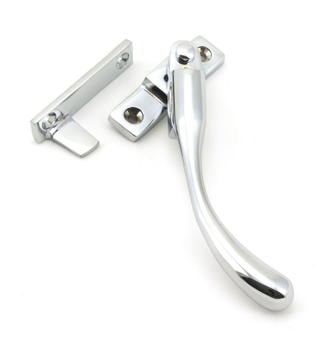 Bright Chrome Peardrop Locking Window Fastener Close-Up