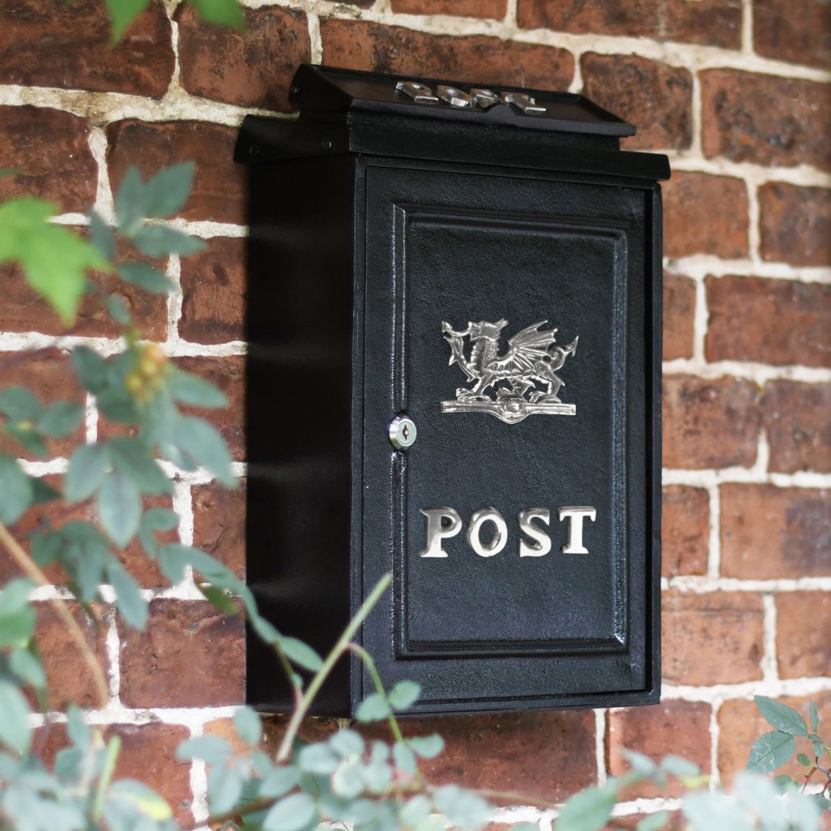 Deluxe Bright Chrome “Viserion- Welsh Dragon" Wall Mounted Post Box in Situ Outdoors
