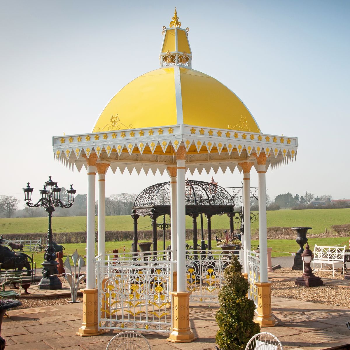 "Bromforth Bridge" Large White & Yellow Gazebo With Roof