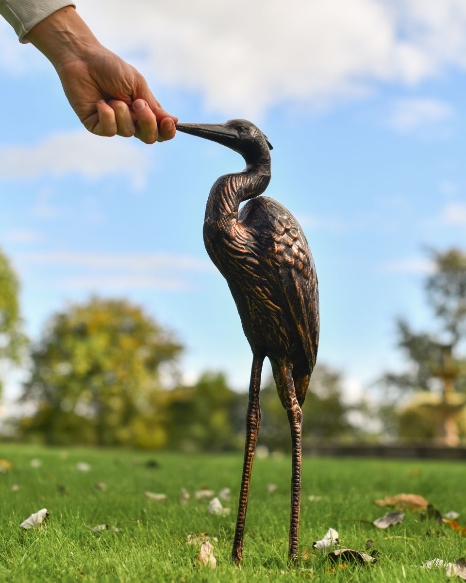 Bronze and Copper Aluminium Crane Garden Sculpture