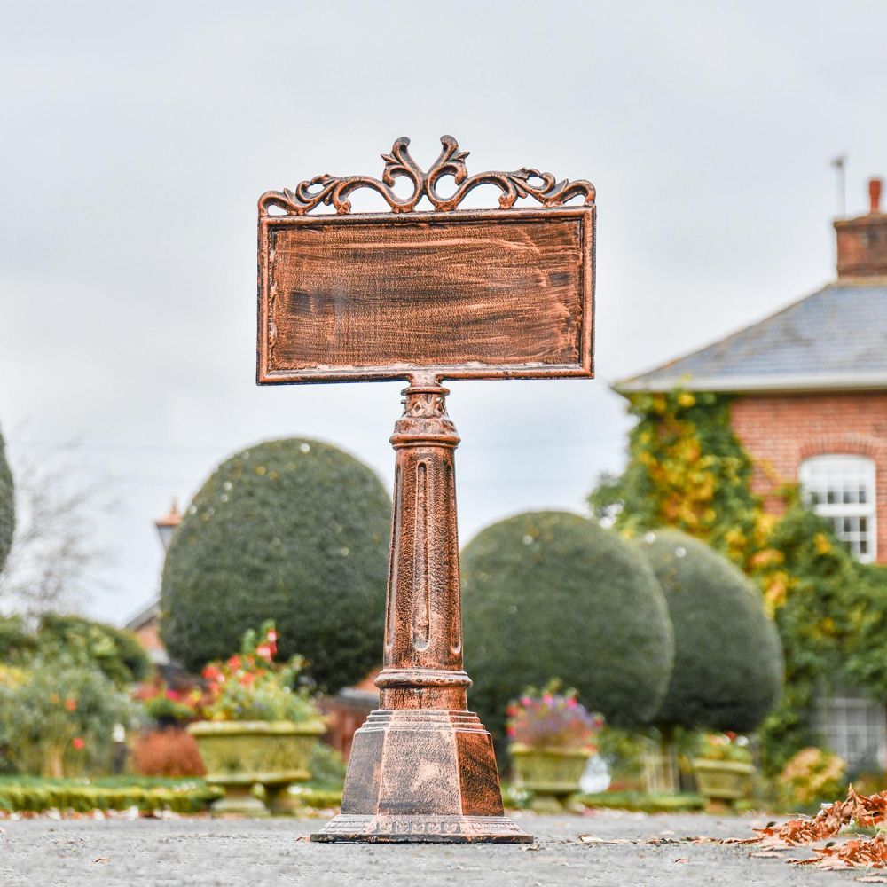 Antique Bronze Bollard with Sign 