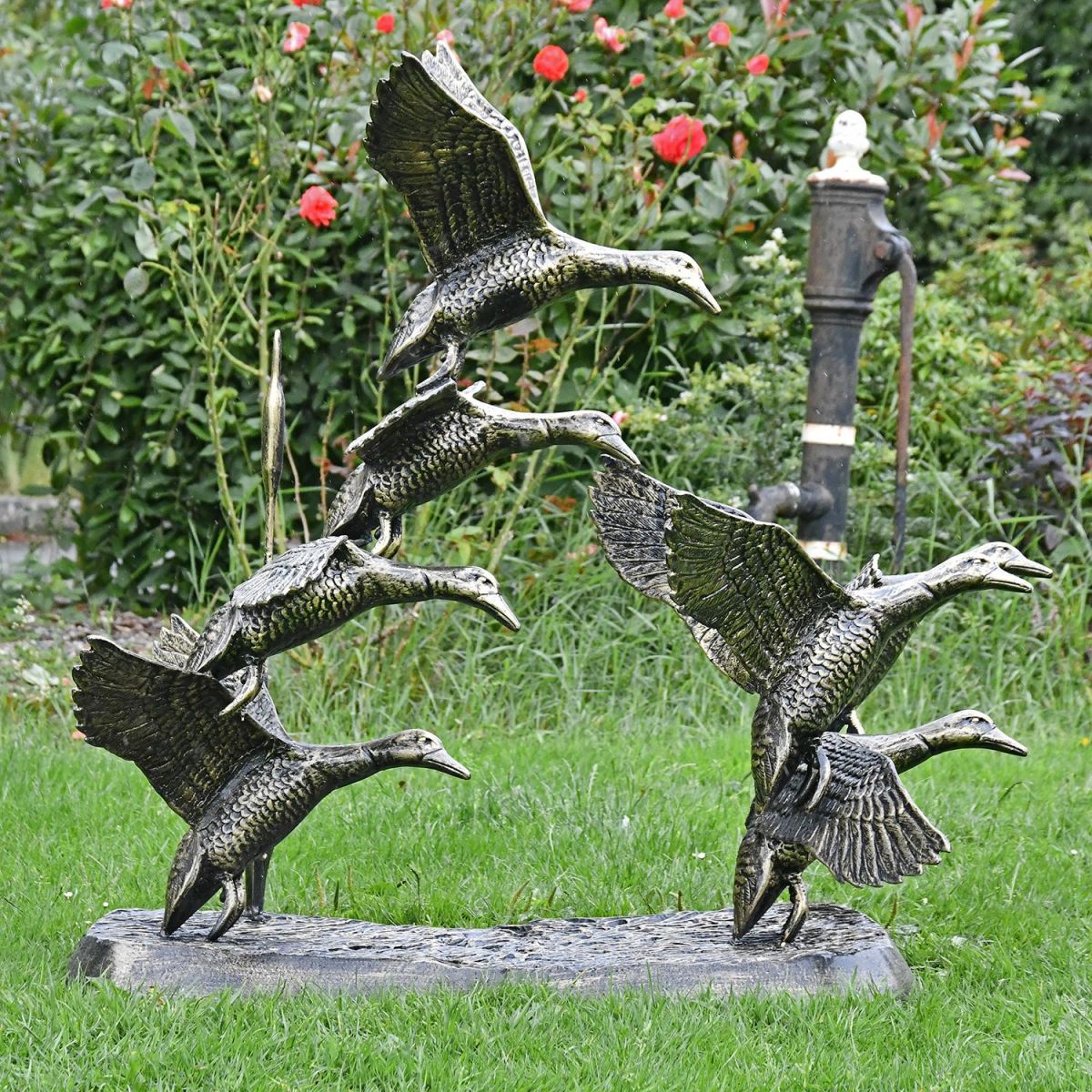 Side View of the Bronze Finish Flying Duck Sculpture