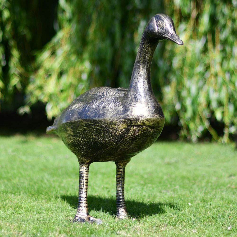 Looking Up Bronze Finish Goose Garden Sculpture